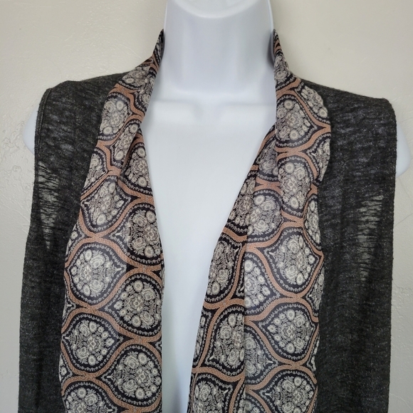 Moa Moa Sleeveless Cardigan Grey Knit Faux Draped Scarf Front XL Made in USA - Picture 2 of 6